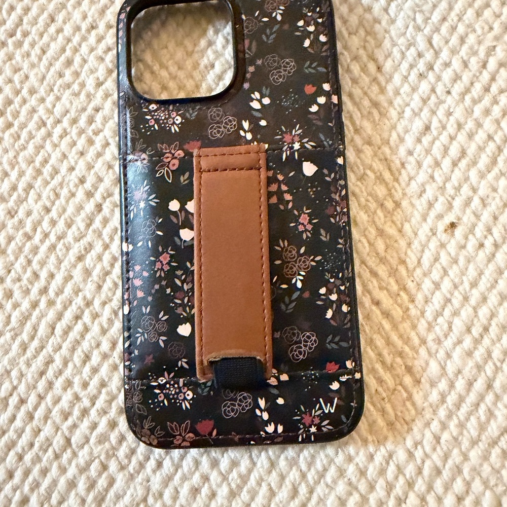 Wallis Black Floral Phone Case with Brown Stand IPhone 14 Pro Max